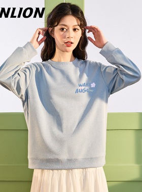 唐狮蓝色圆领无帽加绒卫衣女2026新款爆款宽松春秋款早秋外套VB