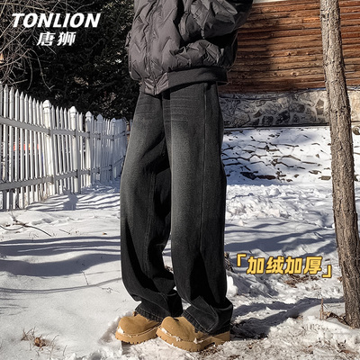 唐狮加绒牛仔裤男冬季2024新款