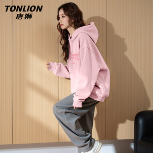 套头外套休闲宽松大码 帽衫 上衣VC 春季 唐狮官方连帽卫衣女2026新款