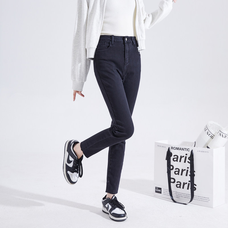 唐狮春秋季新款牛仔裤女修身弹力显瘦紧身裤潮流百搭小脚黑色裤子