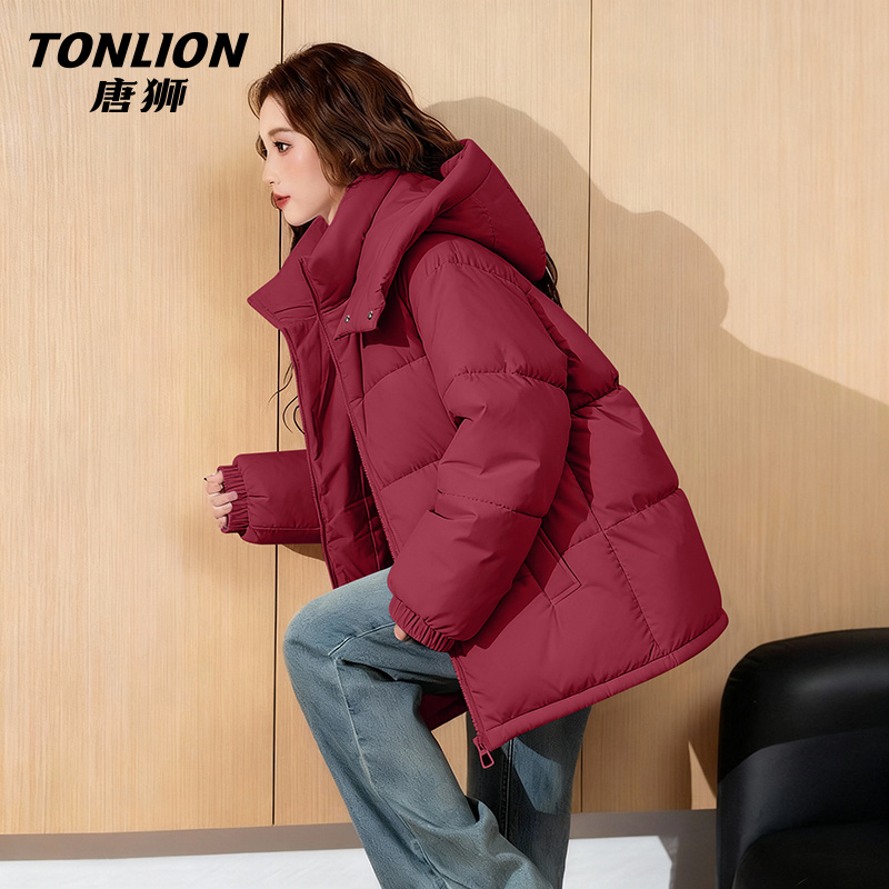 唐狮官方红色棉服女款冬季2025