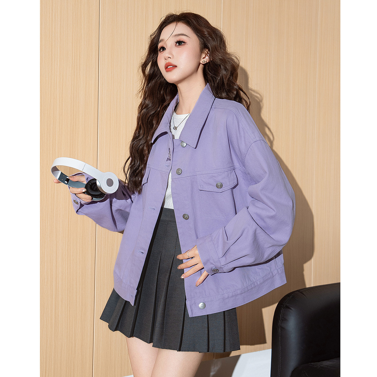 唐狮春秋季新款女外套百搭短款流行净色上衣外套别致小个子春装tu