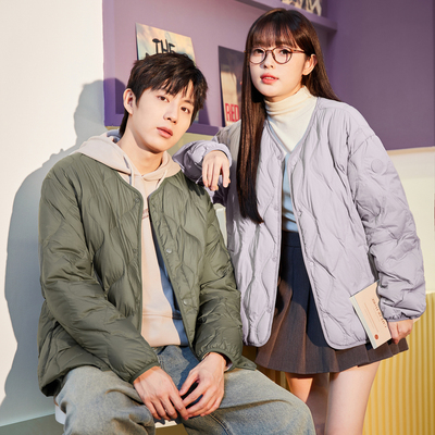 唐狮新款情侣无领葫芦形绗线短款