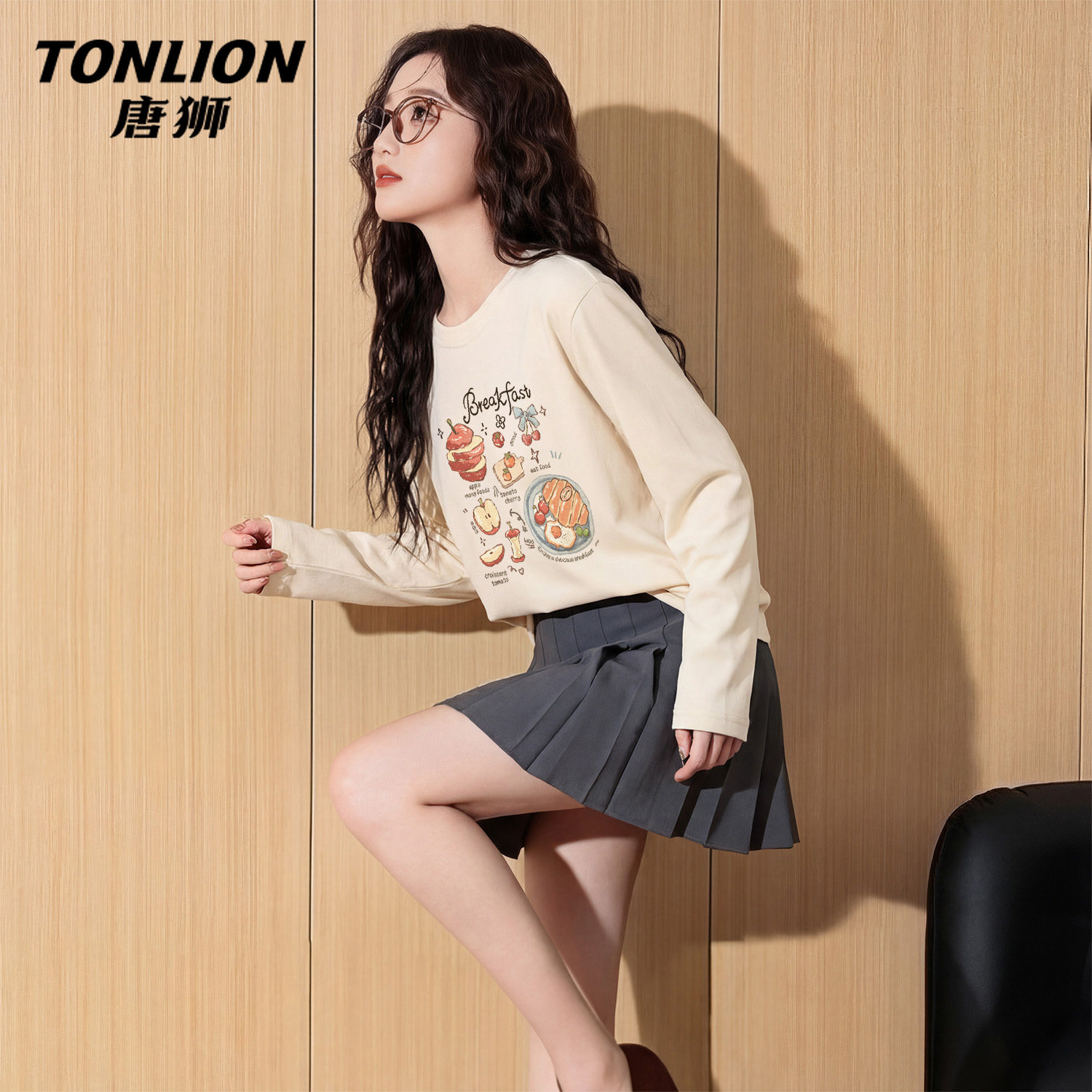 唐狮官方纯棉长袖t恤女2026新款春宽松胖mm打底衫内搭套头上衣