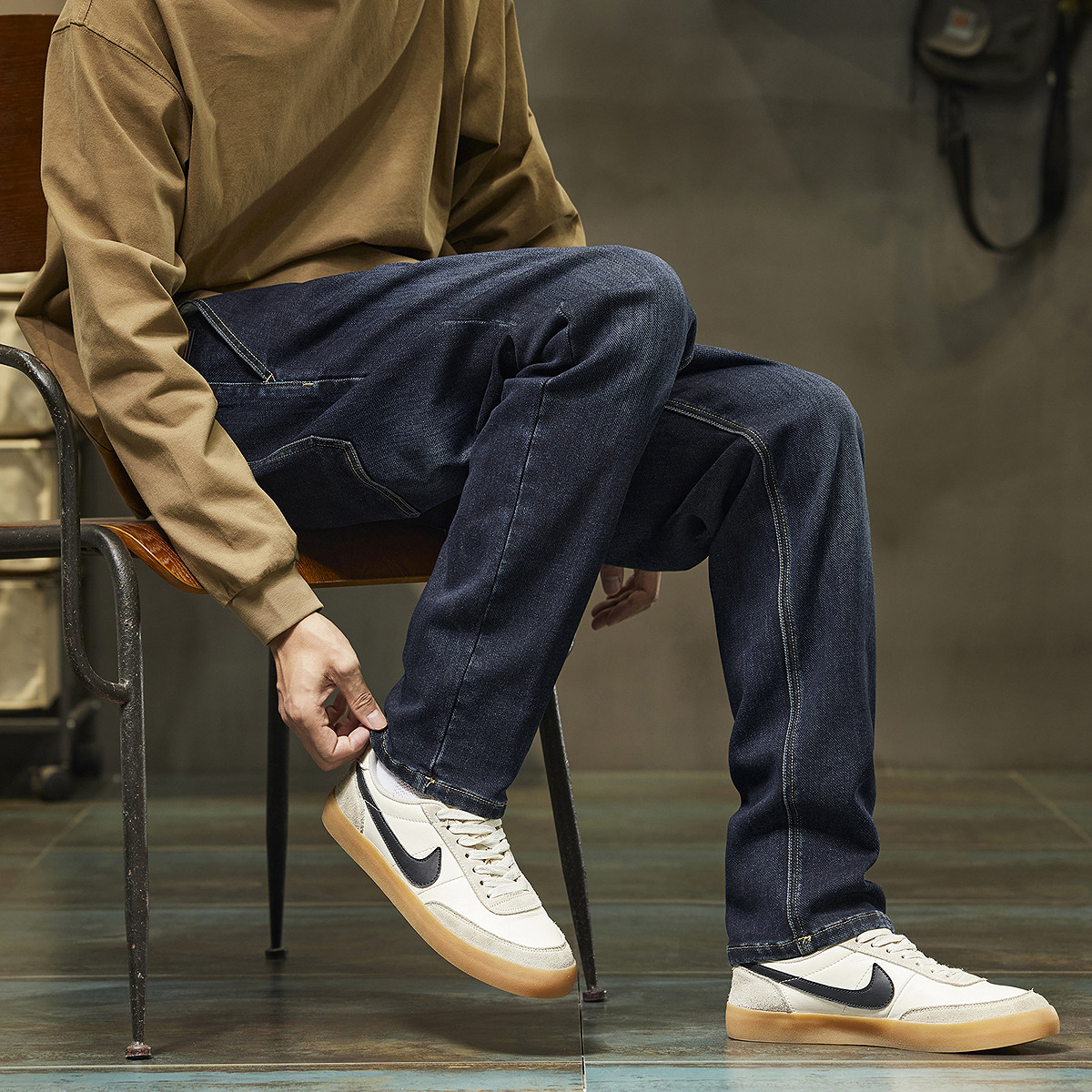 唐狮秋季男士牛仔长裤原色抽绳直筒阔腿裤帅气宽松潮牌美式TMTA,男装,牛仔裤,淘宝优惠券,粉丝福利购,淘宝优惠卷