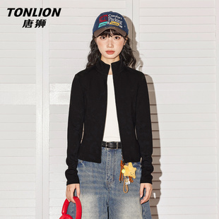 唐狮官方黑色立领修身外套女2026新款小个子收腰显瘦初春上衣女VB