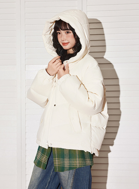 唐狮白色短款连帽羽绒服女2026冬季新款小个子保暖外套时尚上衣VB