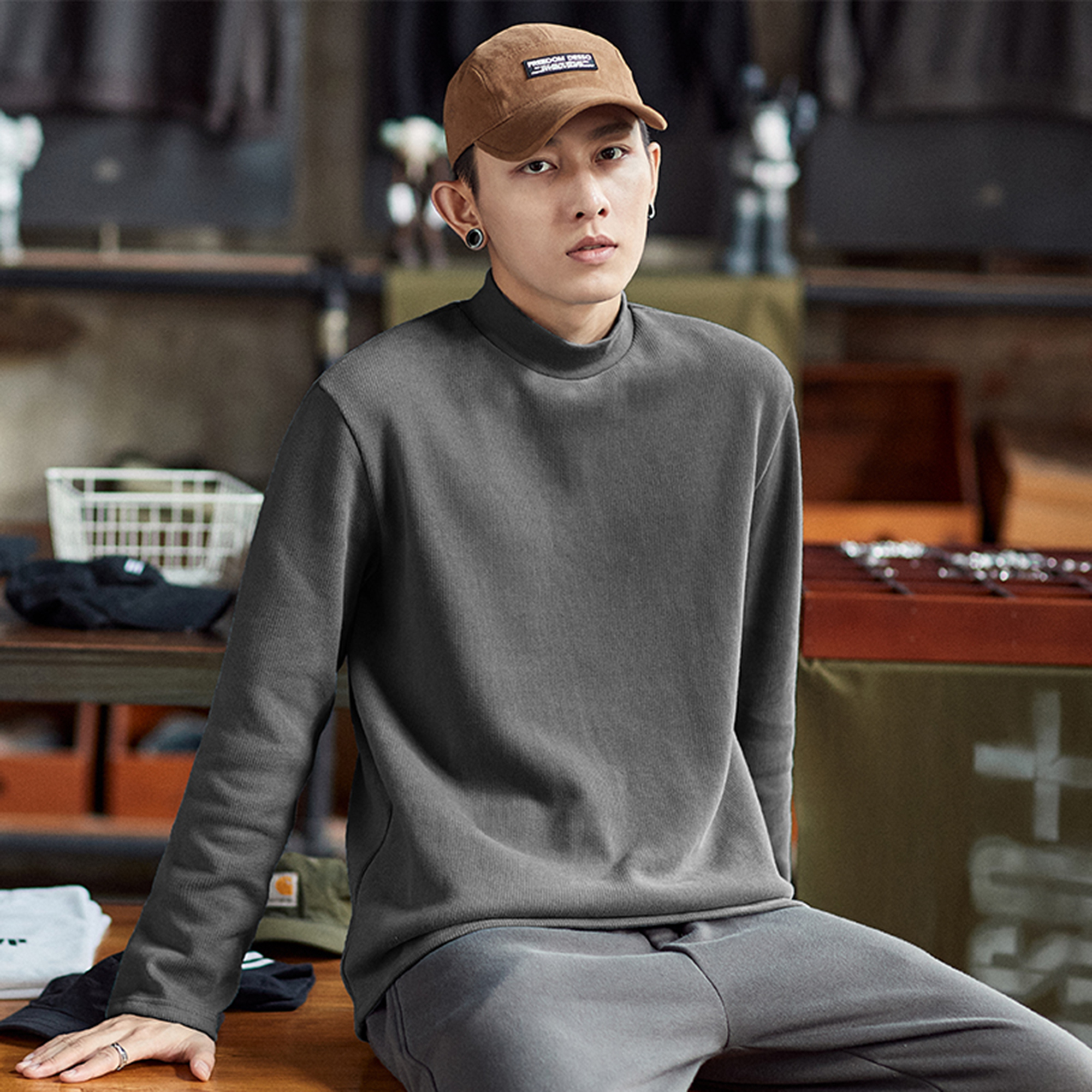 唐狮半高领打底衫男长袖春秋毛衣