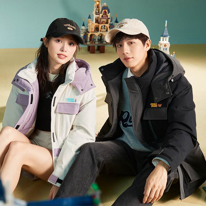 唐狮羽绒服冬装情侣短款连帽撞色