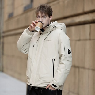 唐狮秋冬季短款羽绒服男连帽工装夹克加厚保暖羽绒外套休闲潮TUTA