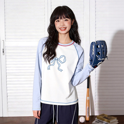 唐狮2026年春秋女新款长袖T恤撞色插肩袖圆领挺括面料显瘦日常VS