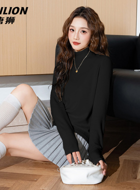 唐狮黑色内搭打底衫女2026新款冬季小个子修身显瘦半高领上衣女VB