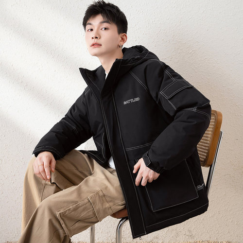 唐狮冬季新款男生羽绒服短款连帽