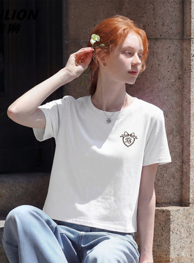 唐狮官方纯棉短袖t恤女2026新款春夏半袖打底衫宽松短白色上衣VC