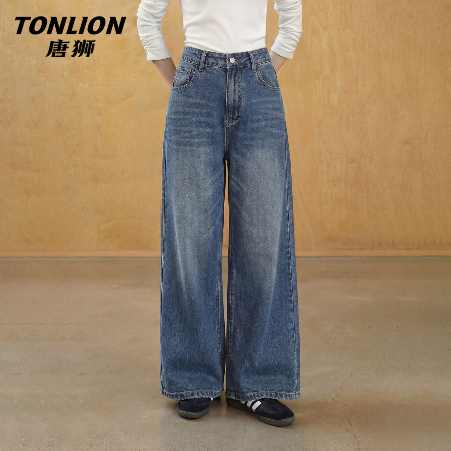 唐狮官方直筒牛仔裤女款2026新款春秋款女士高腰显瘦宽松阔腿裤V