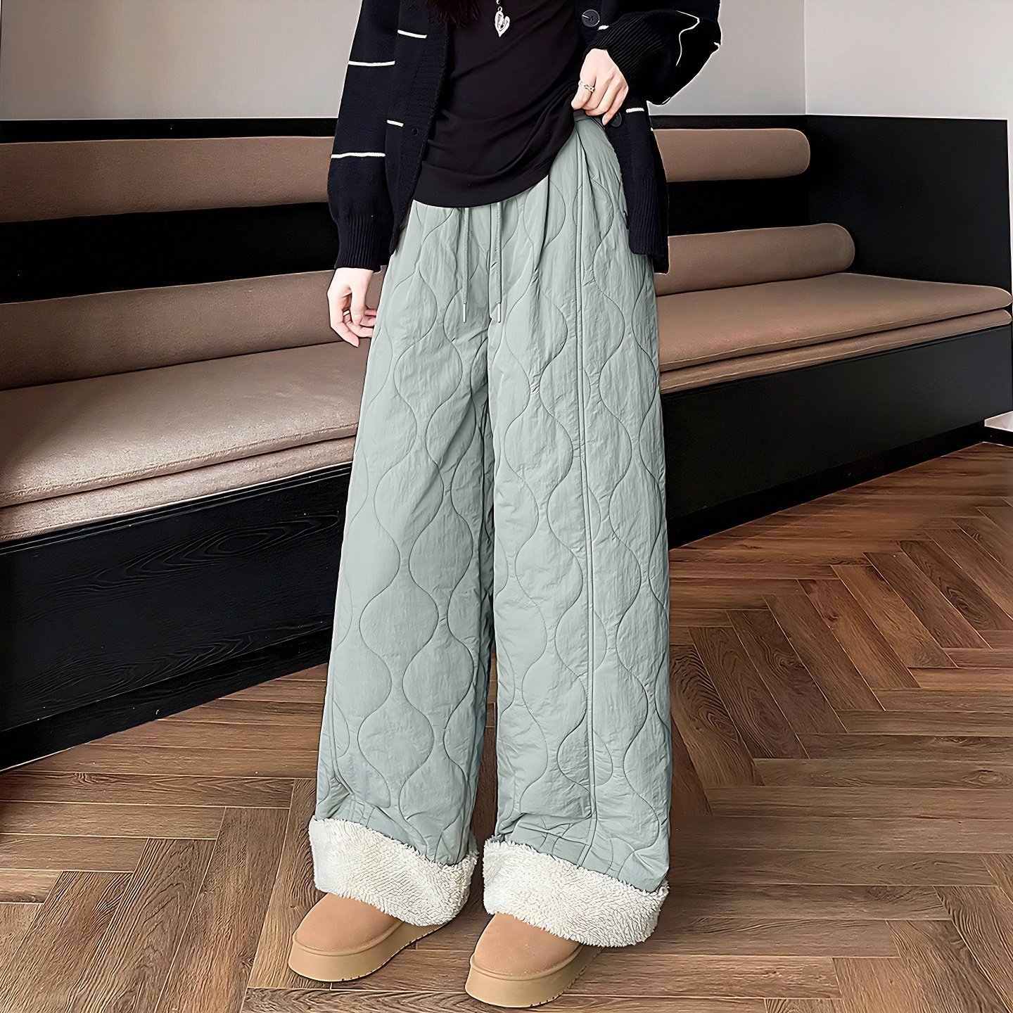 唐狮秋冬休闲长裤女加厚保暖脚口拼接仿羊羔毛防寒直筒裤棉裤tuTA,女装/女士精品,休闲裤,淘宝优惠券,粉丝福利购,淘宝优惠卷