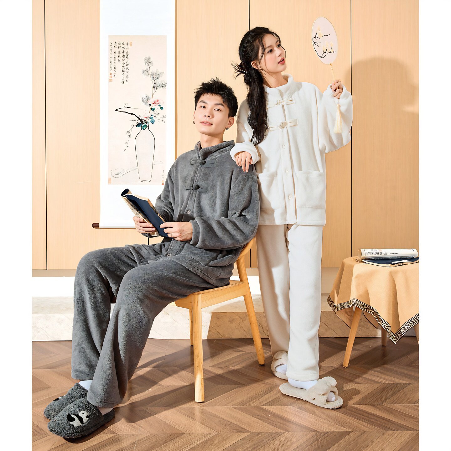 唐狮秋冬季新款情侣新中式家居服套装情侣款保暖可外穿睡衣GTD