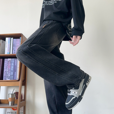 唐狮秋冬季新款男牛仔裤抽绳阔腿