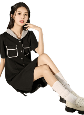 唐狮夏季赫本风小黑裙短袖连衣裙