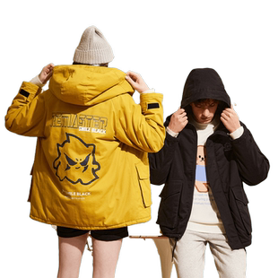 唐狮冬装情侣棉衣棉服外套男女加厚反光印花防寒韩版潮