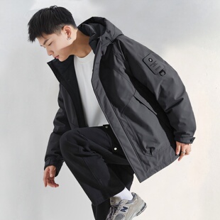 唐狮冬季新款羽绒服男连帽短款工装大口袋加厚保暖青少年外套TD