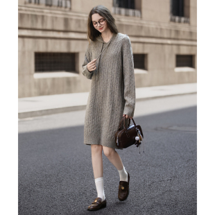 通勤风百搭连帽内搭毛衣裙好看TUTA 连衣裙女毛线衫 唐狮秋冬季 长袖