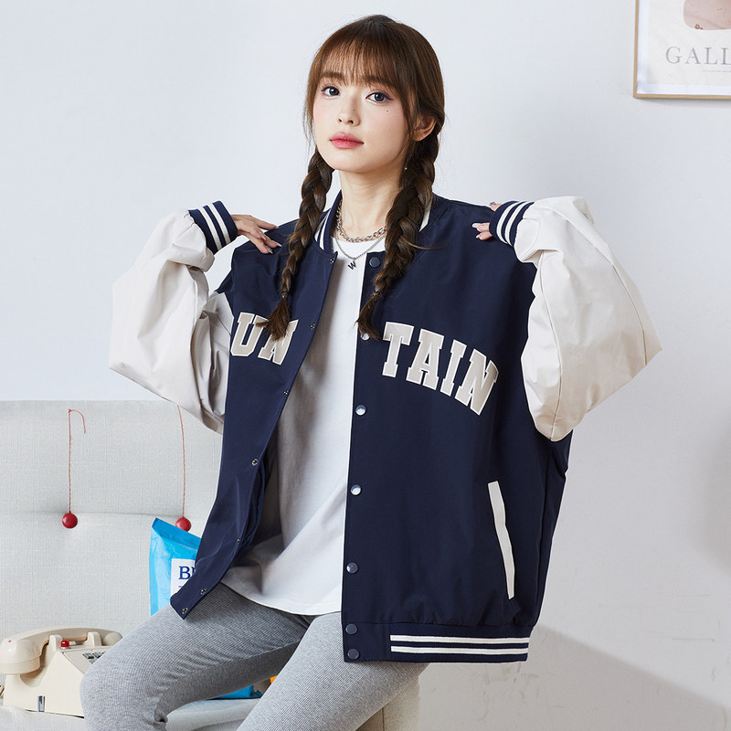 唐狮春秋新款女士外套休闲夹克时尚宽松棒球服高级黑色上衣气质