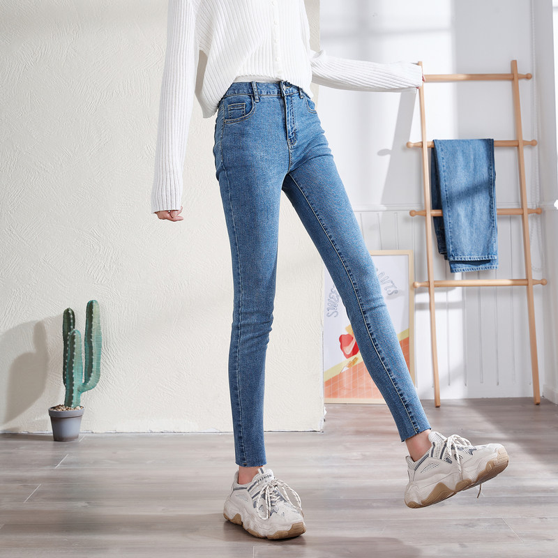 唐狮高腰修身牛仔裤女士秋冬款百搭显瘦显高裤子紧身小脚裤铅笔裤