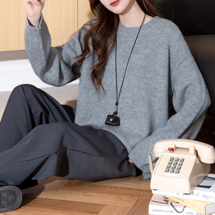 唐狮秋冬新款 毛衣女软糯净色百搭简约风套头慵懒风高级感毛线衫