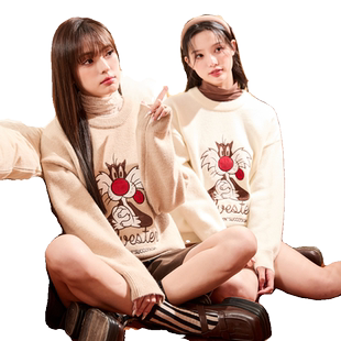 唐狮女毛衣乐一通傻大猫联名款新圆领毛线衫日系慵懒复古套