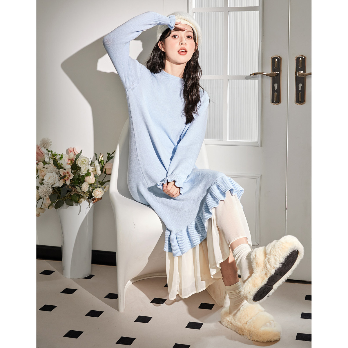 唐狮冬季白色针织连衣裙女中长款毛衣裙内搭打底裙配大衣小个子TD,女装/女士精品,连衣裙,淘宝优惠券,粉丝福利购,淘宝优惠卷