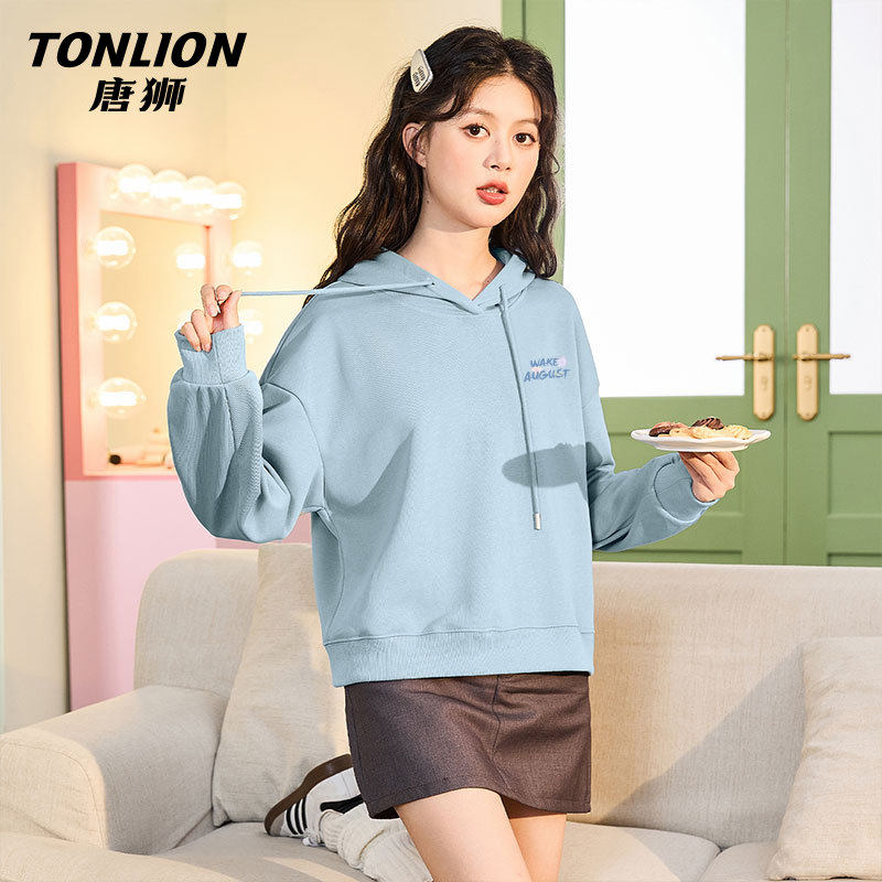 唐狮连帽卫衣外套女2026新款爆款春秋款小个子休闲短款套头上衣V