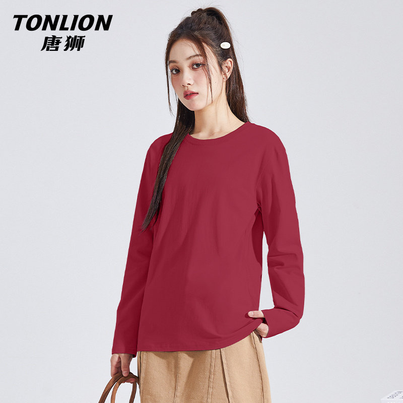 唐狮官方长袖t恤女2026新款红色本命年马年内搭打底衫过年衣服V