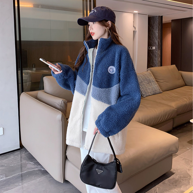 唐狮外套女立领摇粒绒冬季新款韩版百搭加绒加厚秋冬休闲上衣