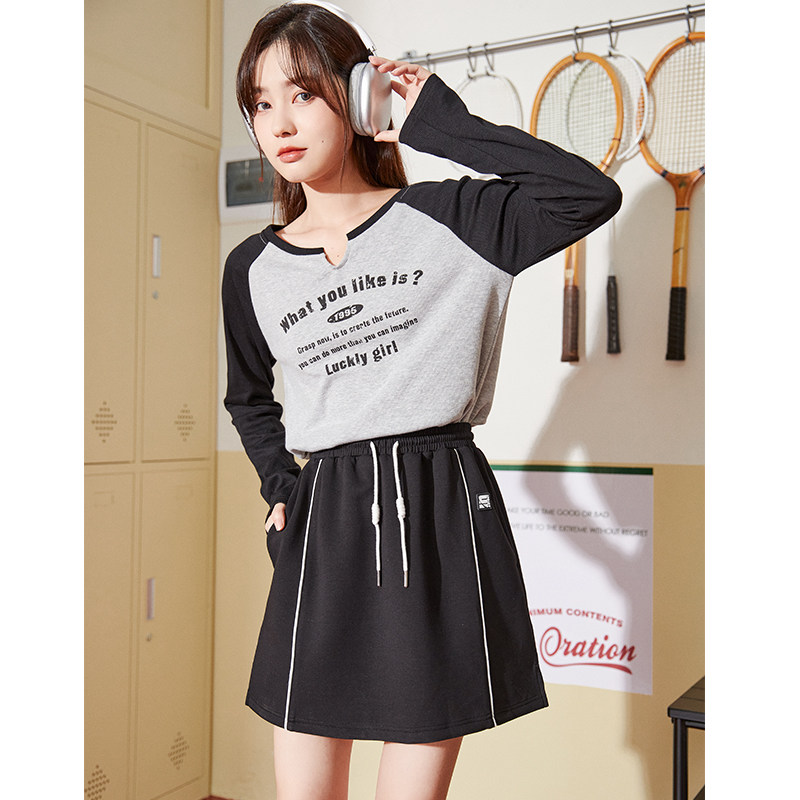 唐狮高腰百搭包臀a字裙半身裙抽绳运动黑色短裙夏季新款少女