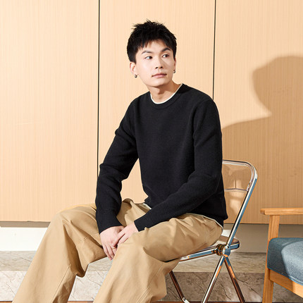 唐狮男士毛衣商务休闲秋冬季新款圆领撞色小细节针织衫复古潮