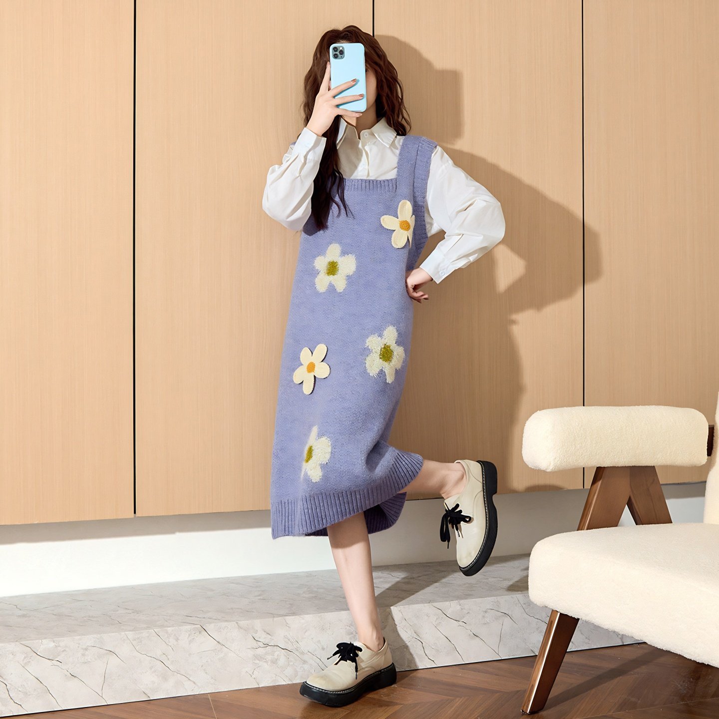 唐狮紫色背带裙女秋冬新款无袖背心裙针织毛衣裙冬季入秋连衣裙TD