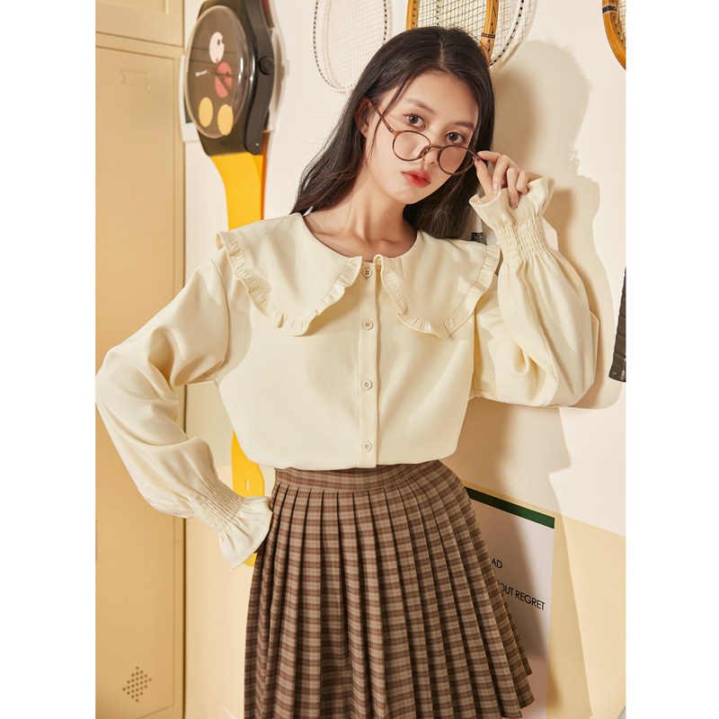 唐狮长袖衬衫女秋冬新娃娃领设计感小众法式上衣藏肉内搭,女装/女士精品,衬衫,淘宝优惠券,粉丝福利购,淘宝优惠卷