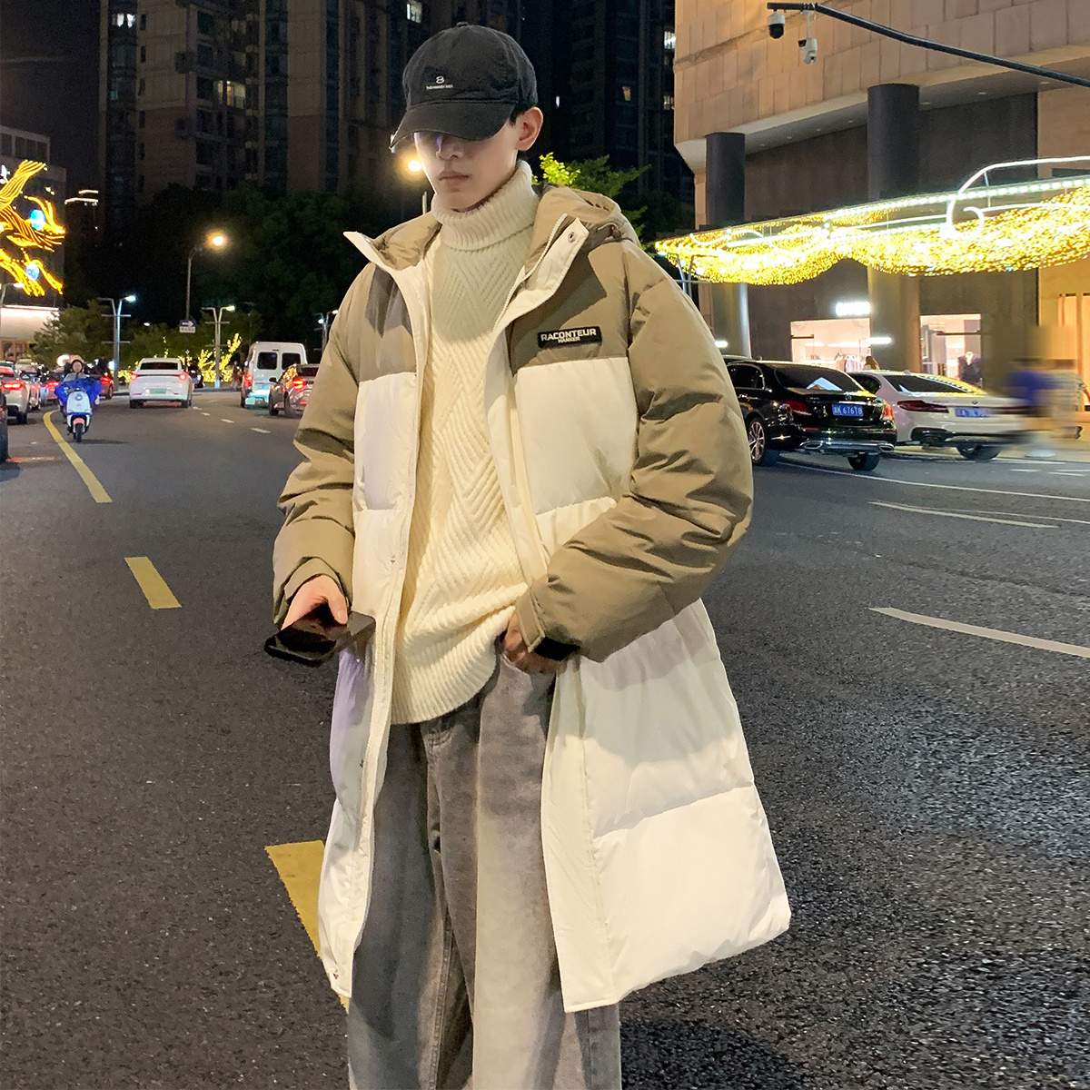 唐狮冬季新款男羽绒服中长款面包