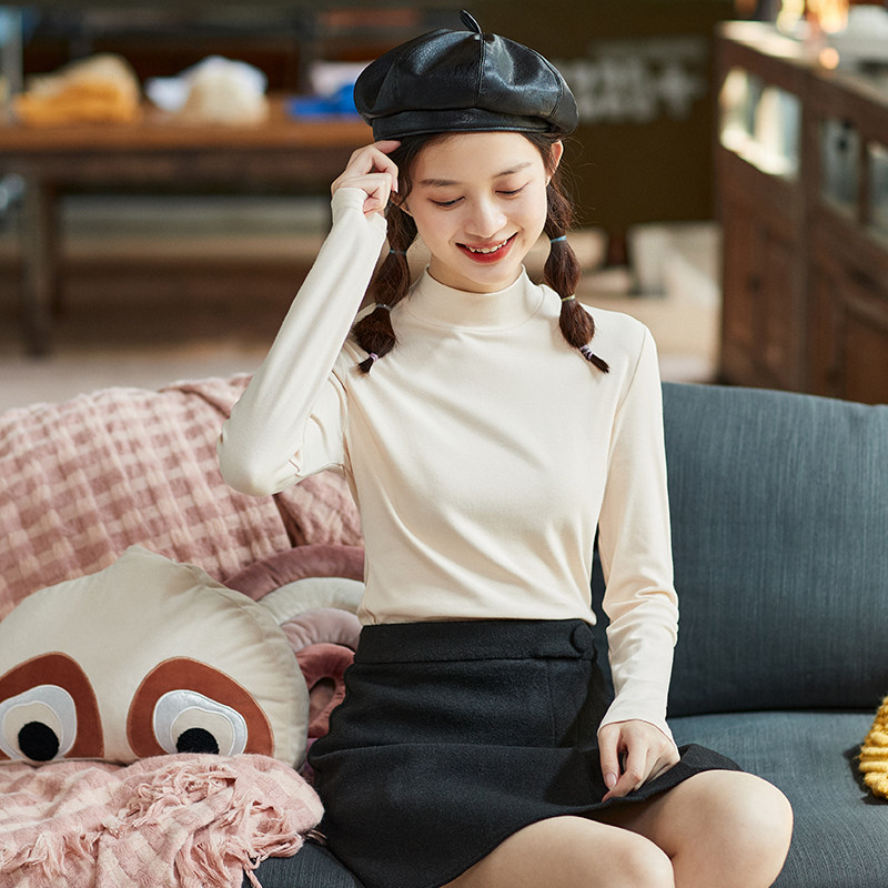 唐狮秋冬纯色打底衫女内搭黑白色长袖T恤早秋修身百搭简约ins上衣