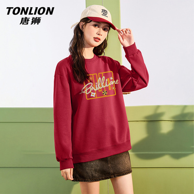 唐狮官方红色本命年圆领卫衣女