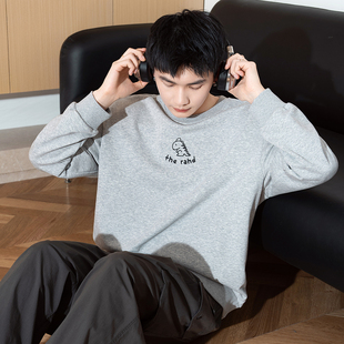 Radiohead春秋新款卫衣男麻灰色小恐龙印花上衣宽松休闲百搭TE