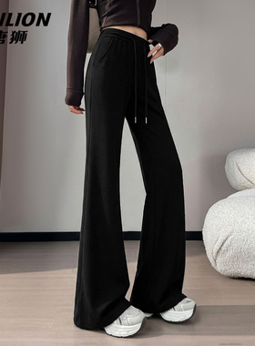 唐狮官方黑色微喇运动裤女2026新款春秋女款高腰修身马蹄喇叭裤VB