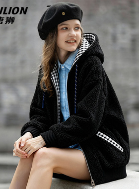 唐狮官方黑色加绒外套女冬季2026新款小个子加厚羊羔绒保暖上衣VB