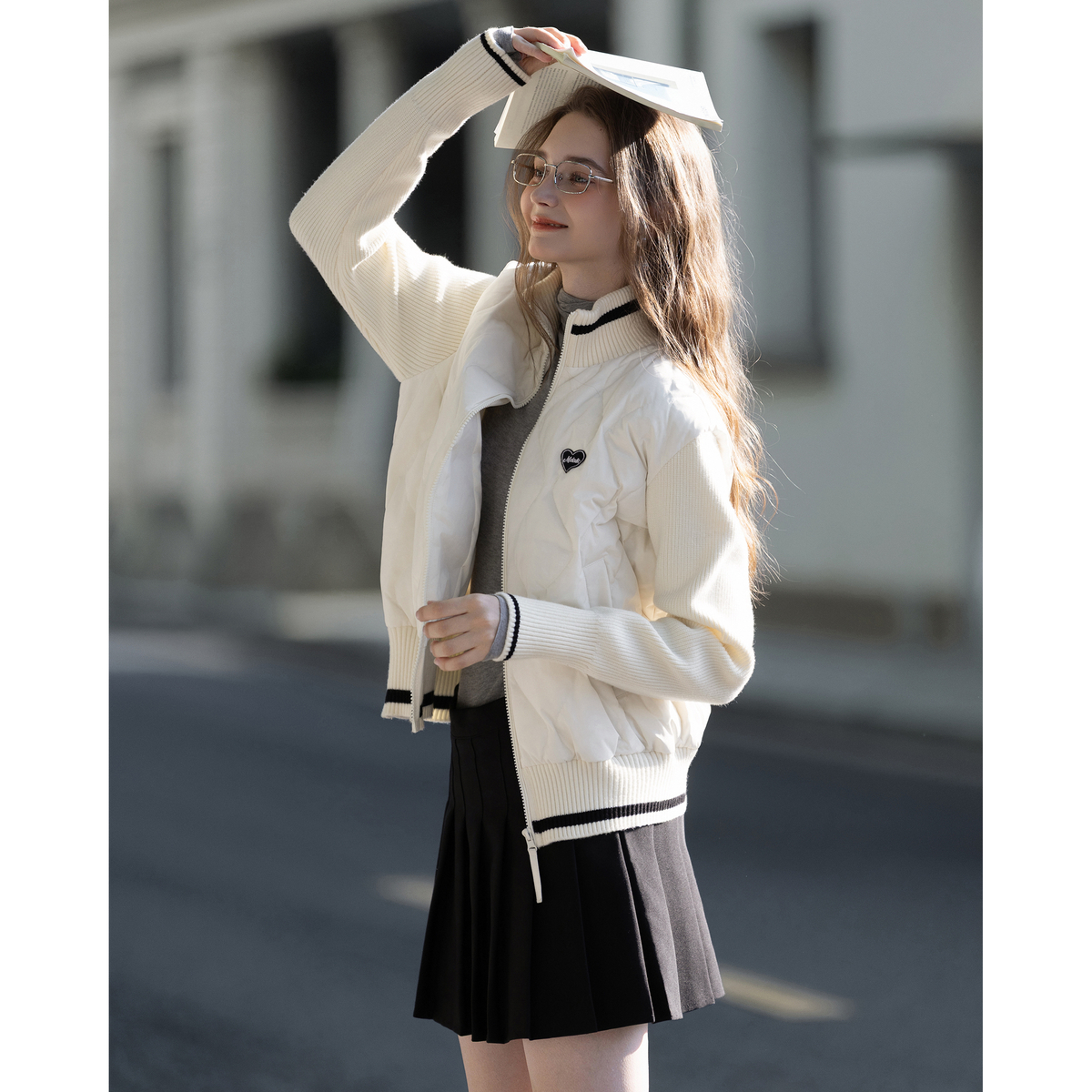 唐狮秋冬款短款羽绒服女立领拼接