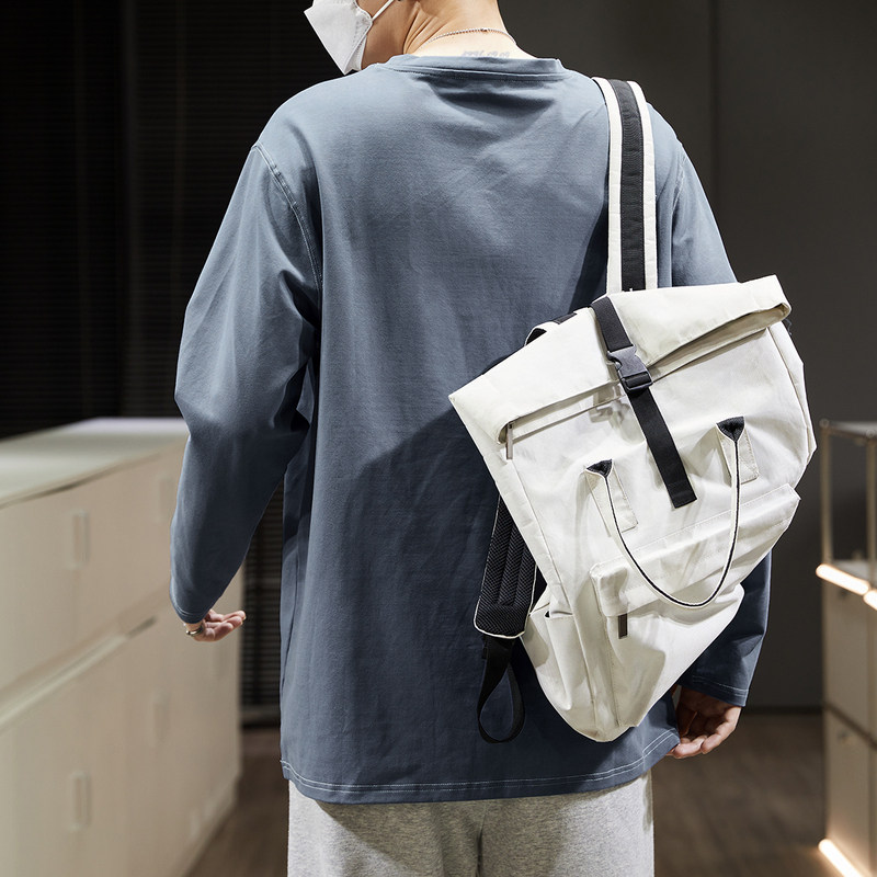 唐狮口袋长袖t恤男士春秋宽松纯棉潮打底衫圆领青春休闲流行上衣