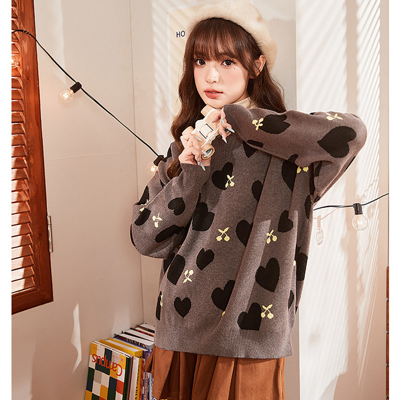 唐狮圆领女毛衣秋季新软糯慵懒毛线衫针织衫今年流行漂亮毛衣