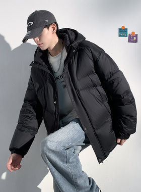 唐狮冬季新款男士羽绒服蓬松保暖黑色连帽面包服潮流男装宽松TD