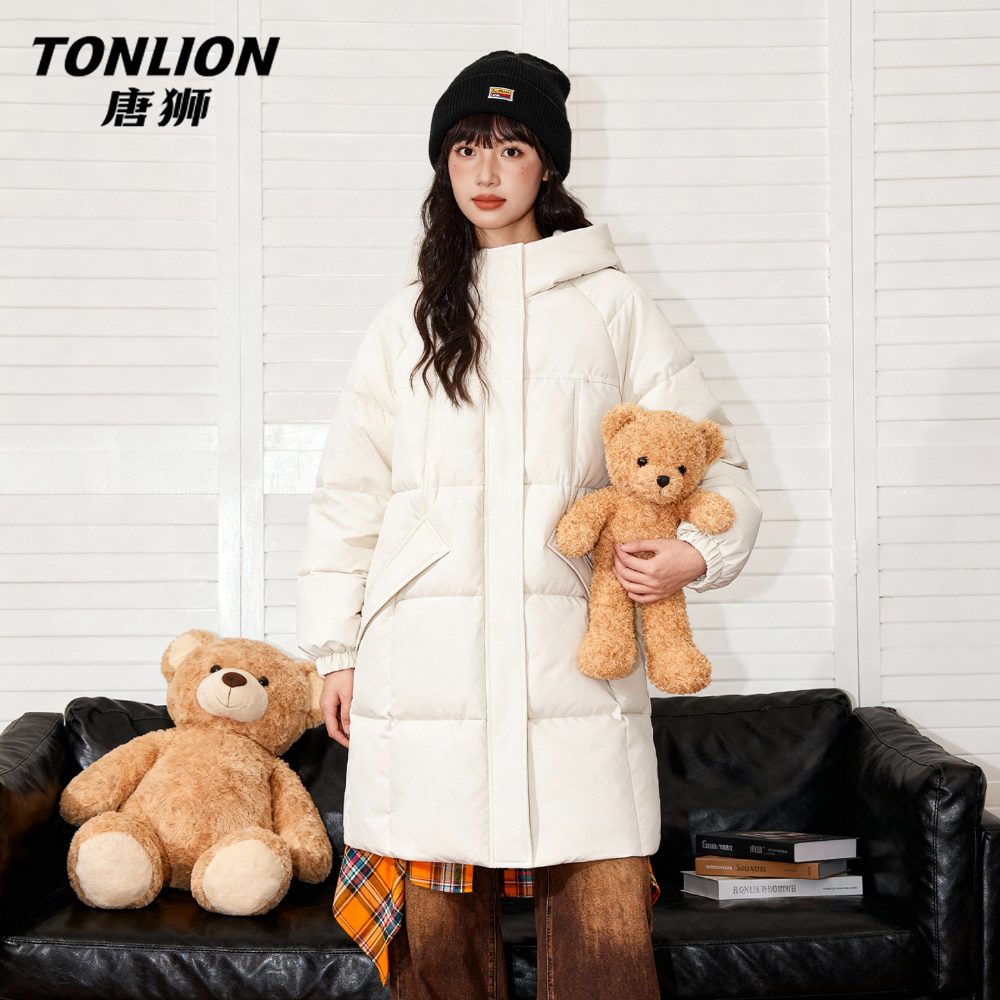 唐狮官方白色棉服外套女款冬季