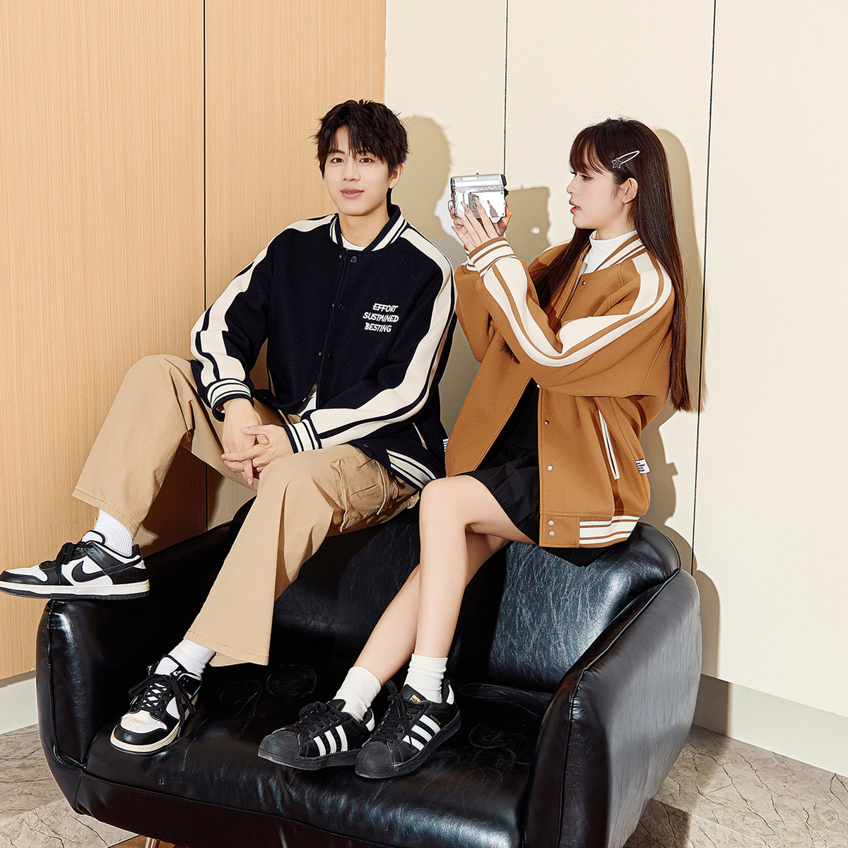 唐狮春季新款情侣外套男女毛呢针